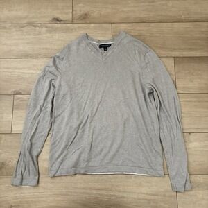 Men's BANANA REPUBLIC Gray Thin Silk & Cashmere V-Neck Sweater Size L